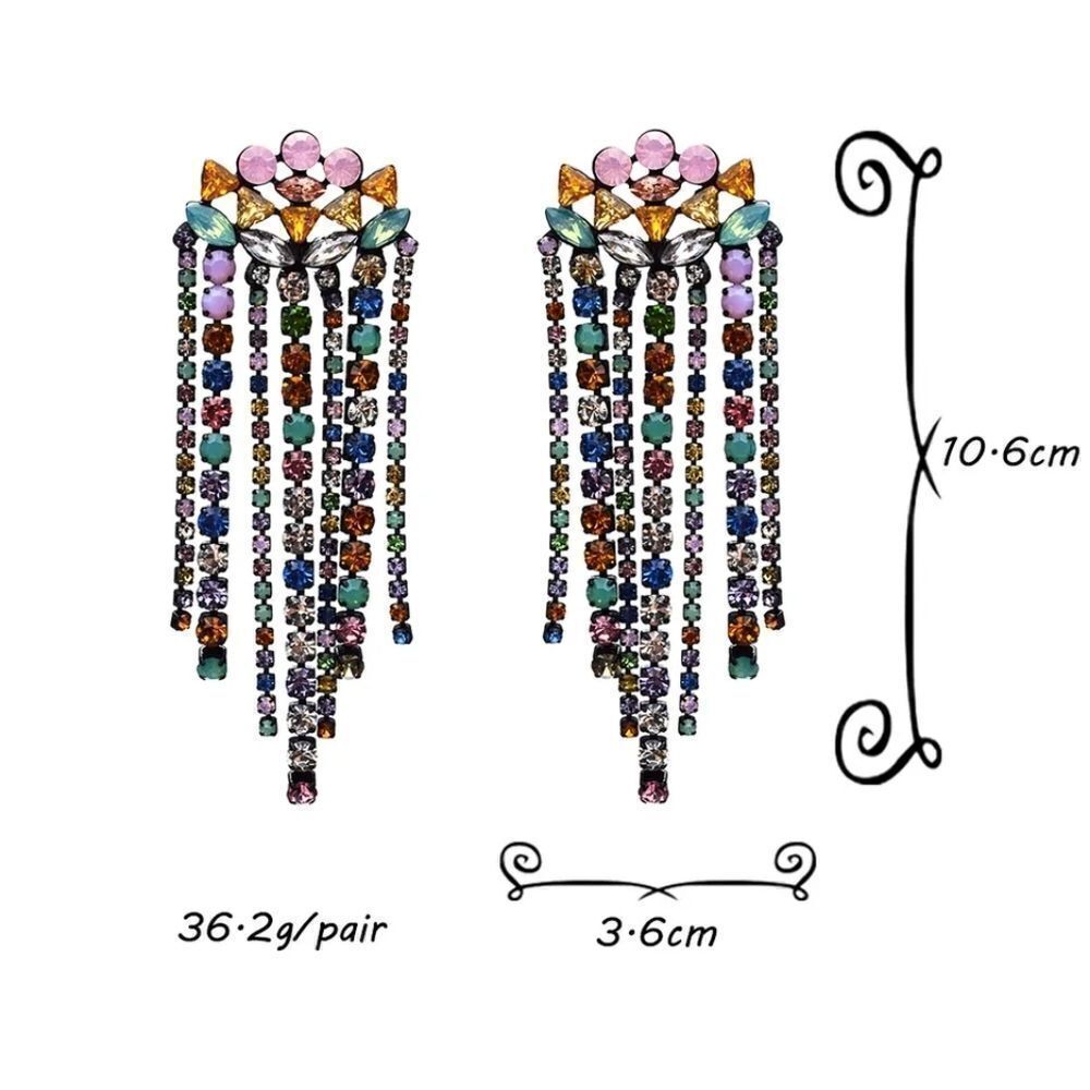 Multicolor Cascading Fringe Rhinestone Drop earrings - Picture 3 of 4